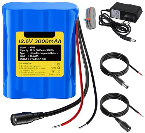CITYORK 3000mAh 12.6V Batterie Rechargeable Lithium-ION pour Panneau de Chargement Solaire, caméras de vidéosurveillance, caméscopes, lecteurs MP3, Bandes LED et Plus Encore