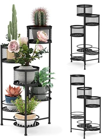 COSTWAY Pflanzenständer Metall 6 Etagen, Drehbares Design, Blumentreppe für Topfpflanzen, Blumentopfhalter in Leiterform, Gestell Pflanzenregal für Innen Außen Zuhause Balkon (Schwarz)
