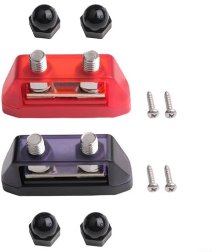 Besttoolifes 12V - 48V Bus Bar Power Distribution Block With 4 X M8 (5/16) Studs Junction Block Automotive Marine Battery Busbar Terminal Block With Cover - 250A Negative&Positive(M8)