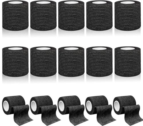 Aevcvok Bandage Autoadhésif 15 Rouleaux, 5 cm x 4,5 m Bandages Cohesive Respirants, Bande Strapping Adhésif Fixation pour Les Humains et Les Animaux, Elastoplast Bande Adhésive pour Sports(Noir)