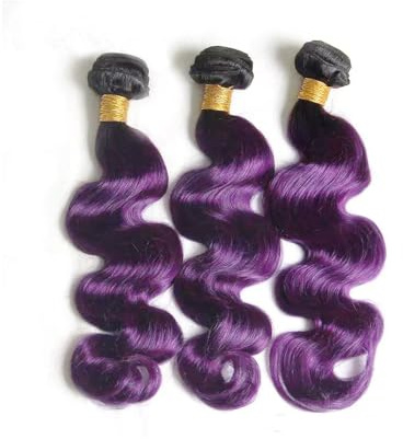 Larafona Extension per capelli umani Ombre, lilla, 100% Remy Hair 8A, da cucire, 3 pezzi (12, 12)