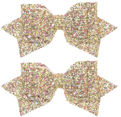 Glitzernde goldene Haarschleifen, goldfarbene Schleifen für Mädchen, 12,7 cm, Glitzer-Schleife, Haarnadel, große Schleifen für Mädchen, glitzernde Pailletten, goldene Haarschleifen mit Krokodilklemmen