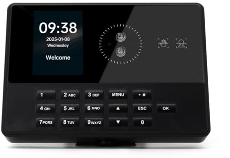 Bisofice T900 Rilevatore Presenze Dipendenti, con Scansione Facciale e impronte digitali e RFID Password, Timbratrice Presenze Prompt Vocale, Display da 2,8, per Piccole Imprese
