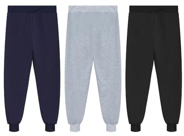 RUNQHUI Juego de 3 pantalones de chándal para niños, pantalones deportivos con cintura elástica para jogging, fitness y deporte, 10-11 Años