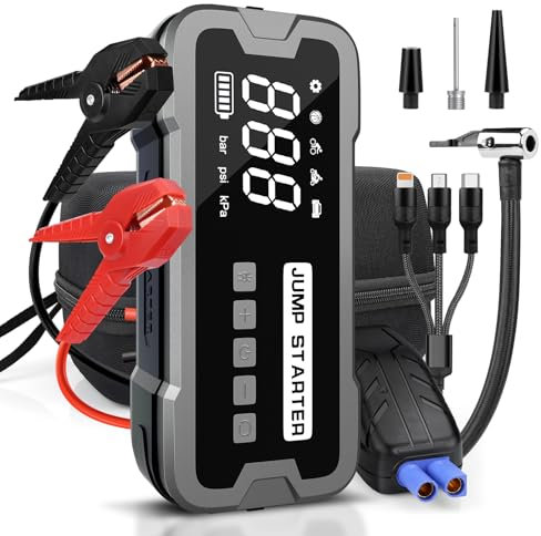 Ordriv 4000A Car Jump-Starter & Air Compressor: 12V Car Battery Booster Portable Powerbank Charger with LED & Air Pump 20000mAh Cars Starter Power Pack for Gas/Diesel