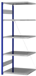 eurokraft | Steckregal | Bauart leicht | einseitig | HxBxT 2000 x 750 x 600 mm | blau/verzinkt | Anbauregal