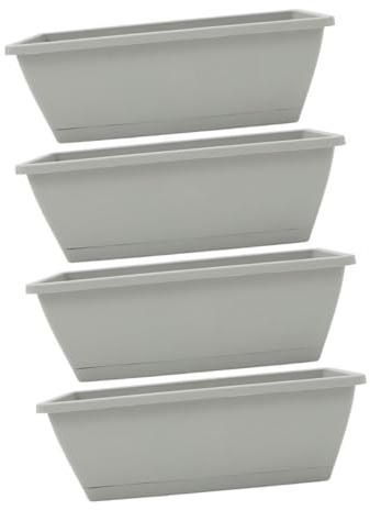 Toyvian 4pcs Rectangular Window Box Planters for Plants and Flowers, Lightweight Plastic and Resin Flower Pot with Sturdy and Strong Design, for Outdoor Gardening and Vegetable Growing