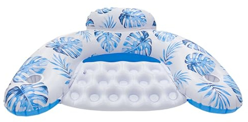 Chaies Schwimminseln Für Erwachsene - Aufblasbare Liege Mit Getränkehalter,U-Förmige Schwimm-Liege Mit Getränkehalter Für Pool, See, Reisen, Garten & Urlaub