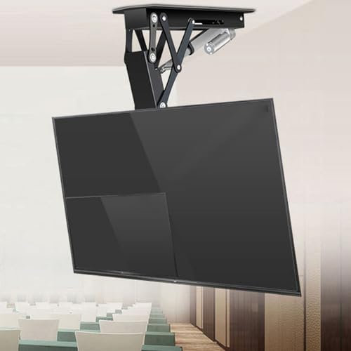Motorized Ceiling TV Mount with Remote, Electric Flip Down for Flat and Curved Screens, Ideal for Pitched Roofs, Outdoor Gazebos, RVs, and Bedrooms