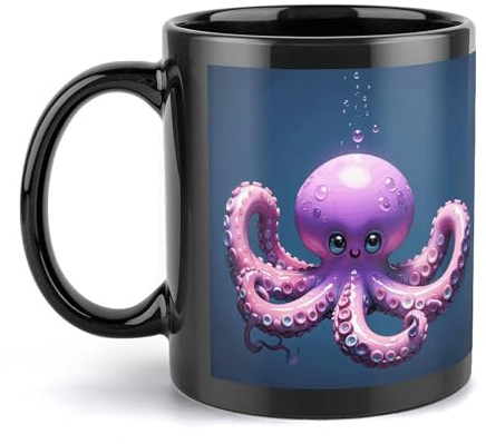 Keramiktasse mit Oktopus, groß, mit Griff, einzigartiger Stil für jede Küche, personalisierbar, lustig, ideal für Tee, heiße Schokolade, für Männer, Frauen, Büro