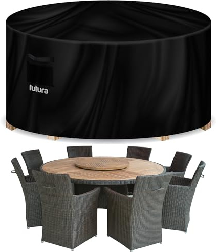 Futura Round Garden Furniture Covers Waterproof 128x71cm, 420D Oxford Fabric Outdoor Table, Rattan & Patio garden furniture covers, PVC Lined, Air Vents and UV Safe