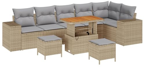 vidaXL 9-delat trädgårdsoffas med kuddar beige poly rattan akacia