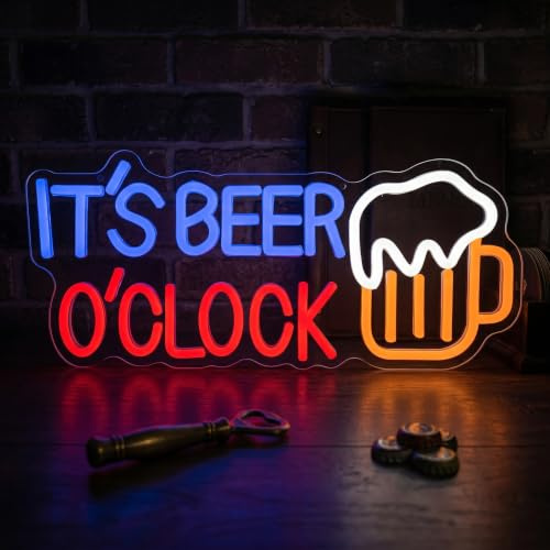 It's Beer O'clock Neon Schild Bar Led Schild für Wand Dekor Bier Neonschild Dimmbar für Home Bar Kneipe Hausbar Restaurant Party Deko Biergarten Männerabend