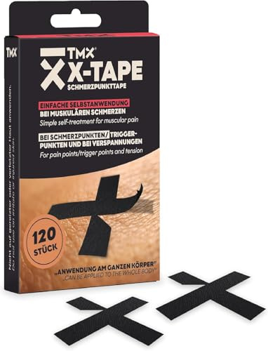 120 x TMX® X-TAPE Schmerzpunkttape | Premium Kinesiotape Schwarz | mit Anwendungsguide | Wasserfest, extra starker Halt | gegen Schmerzen, Verspannungen, Triggerpunkte | Hautfreundlich & hypoallergen
