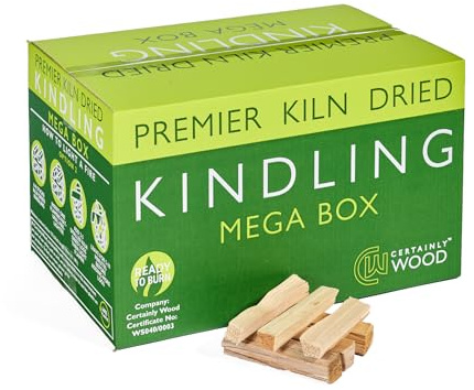 Certainly Wood Kiln Dried British Kindling Mega Box - Natural Firelighters For Woodburning Stove, Log Burner, Open Fire Pit, Camping BBQ Pizza Oven. Fire Starters - 10KG (1 Mega Box)