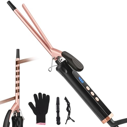 JAETON Curling Wand 9MM, Thin Curling Iron for Tight Curls with Clamp | Hair Curler for Long&Short Hair, Tourmaline Ceramic Barrel 30-Second Heat-Up, Pro Curling Tongs, 14 Temp 100℃-230℃