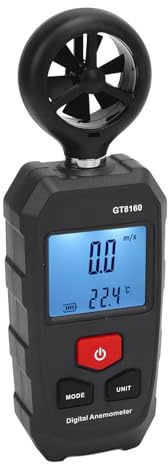 Telituny Anémomètre Numérique, Compteur de Vitesse du Vent avec Capteur de Température et d'humidité, 0 à 30m / S, 6 UnitéS (m/S, Km/H, Mph, nœuds), pour Drones, Voile, Activités de