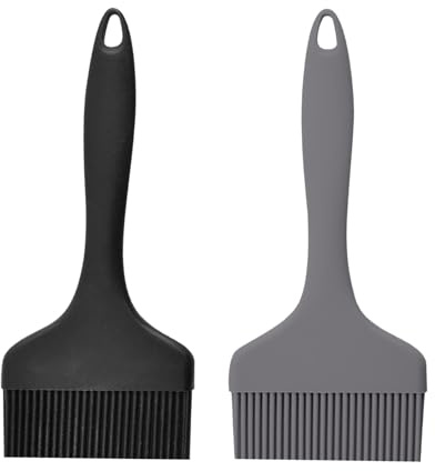 Extra Large Silicone Pastry Brush - Heat Resistant Wide Basting for Cooking, Baking, Grilling - Dishwasher Safe Oil Spreader for Butter, BBQ Sauce or Marinade (Black, Grey)