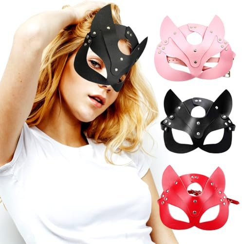 HATFRYF Masque en Cuir pour Femme, Demi Visage Sexy Mask, Accessoire Déguisement pour Halloween, Bal Masqué, Mardi Gras, Carnaval
