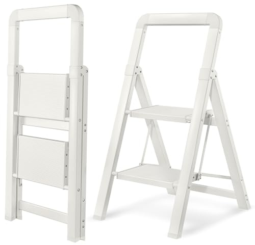 BIBKOKE Escabeau Pliable à 2 marches en Aluminium, antidérapant, Portable, Robuste pour la Maison et la Cuisine, Le Bureau, 150 kg
