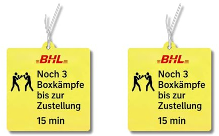 2x Duftbaum mit 'Noch 3 Boxkämpfe bis zur Zustellung' Motiv, Wagen lustig Duftspender, Duftbaum Auto tuning, Lufterfrischer, Duftanhänger Set, Scherzartikel