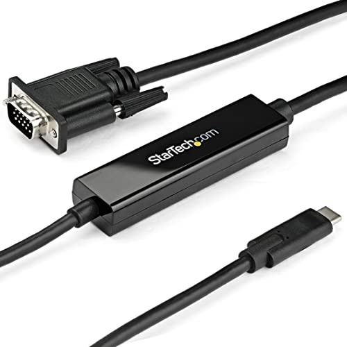 StarTech Cable Activo USB-C a VGA de 1m - 1920x1200 - Negro (CDP2VGAMM1MB) | De portátil a monitor VGA, Modo Alt DP HBR2, Compatible con Thunderbolt 3