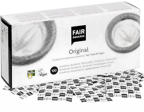 FAIR SQUARED Original Kondome 54 mm 100 Stück – dünnes Kondom 100er Box aus fair gehandeltem Naturkautschuk – veganes Kondom aus Naturlatex gefühlsecht und hauchzart