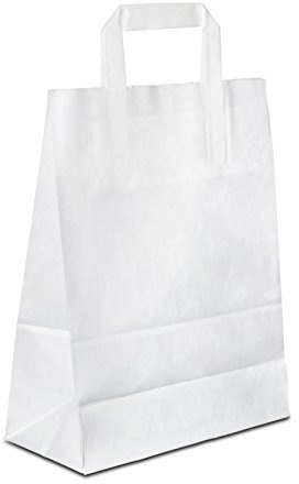 Papiertüten weiß mit Flach-Henkel I 500 Stk. 18+08x22cm I Papiertragetasche für Einzelhandel, Hochzeit, Geburtstag, TO-GO I Geschenktüten aus Kraftpapier I HUTNER