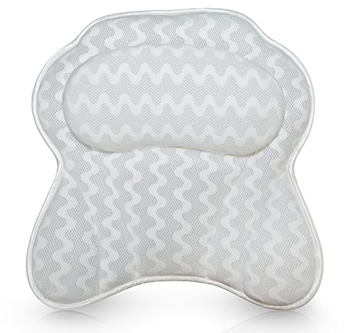 Bath Haven Cuscino per vasca ergonomico per collo, testa e spalle :: Con maglia trapuntata per un comfort traspirante Fuga di lusso Chevron grigio