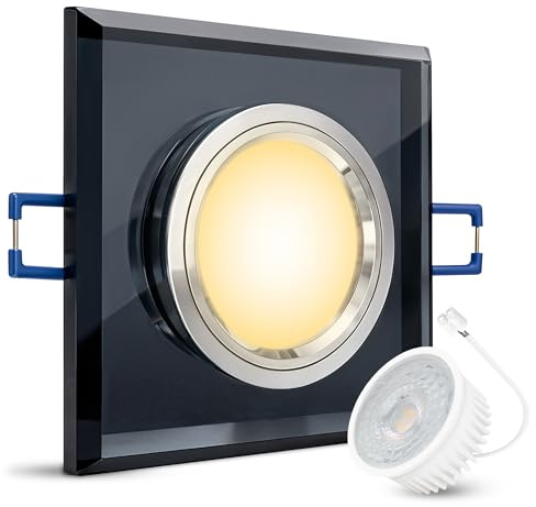 SSC-LUXon LED Deckeneinbauleuchte ALINA flach Einbautiefe nur 15mm aus schwarzem Glas eckig mit fourSTEP Lampe dimmbar ohne Dimmer 4W warmweiß