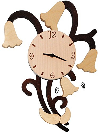 alles-meine.de GmbH XL 3-D Effekt__ Design Wanduhr - Uhr aus Holz - Blumenranke - Blüten - braun/Hellbraun - 57 cm groß - sehr leise ! - Pendel abnehmbar - transparent /..