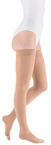 medi Duomed basic Oberschenkellange Kompressionsstrümpfe ohne Spitze Unisex | Lange Kompressionssocken CCL2 mit Noppenhaftband für Damen und Herren | Caramel | Größe VII