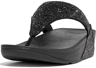 FitFlop Lulu Toe Post, Sandalias de Punta Descubierta para Mujer, Black (Black Glitter 339), 36 EU