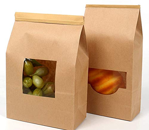 50 Stk. Papiertüten klein mit Fenster Weihnachten Bodenbeutel Obstbeutel Butterbrottüten Süßigkeiten Geschenkverpackung Gastgeschenke Tüten aus Braun Kraft Geschenkpapier (02,6 * 9.3 * 2.8 Zoll)