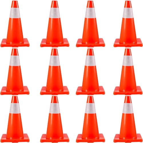 VEVOR 12Pack 18 Traffic Cones, Safety Road Parking Cones PVC Base, Orange Traffic Cone with Reflective Collars, Hazard Construction Cones for Home Traffic Parking