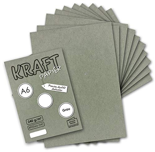 NEUSER PAPIER 25x Kraftpapier grau Bastel- Bogen A6-105 x 148mm - Bastelpapier, Tonpapier, Buntpapier, Fotokarton, Postkarten aus Natur-Karton - 240 g/m²