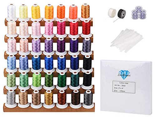 Simthread Maschinenstickgarn und Tear Away (Reißvlies) Maschinen Stickvlies mit Aufbewahrungskiste - Stickgarn 40 Farben 550 Yards - Stickvlies 8 x 8 100 Blatt/Packung