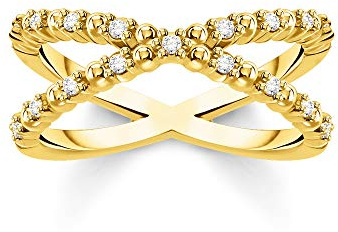 THOMAS SABO Ring Kugeln mit weißen Steinen gold vergoldetes Silber TR2318-414-14-50