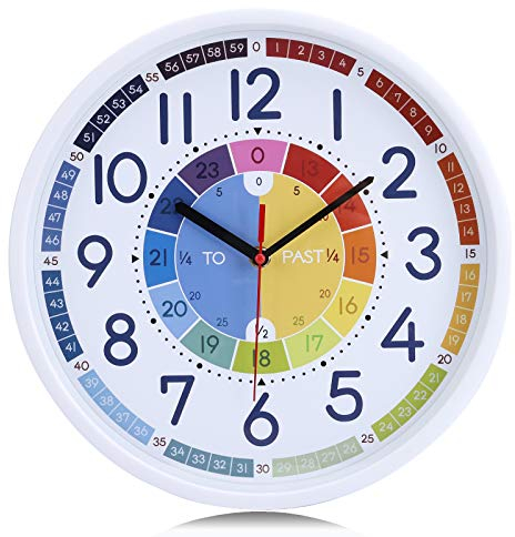 Lafocuse 30cm Lautlos Bunte Lernuhr Wanduhr für Kinder, Kinderwanduhr Ohne Ticken für Jungen Mädchen Kinderzimmer Kindergarten Schule