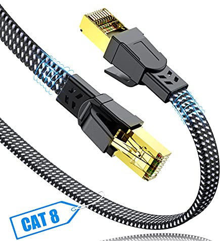 SWECENT CAT 8 Outdoor Ethernet Cable 5M, Waterproof Flat Gigabit RJ45 PS5 Gaming High-Speed Patch Network, Braided Cord for LAN Compatible with PC, PS5/4, Game Console, Modem, Router, Smart TV