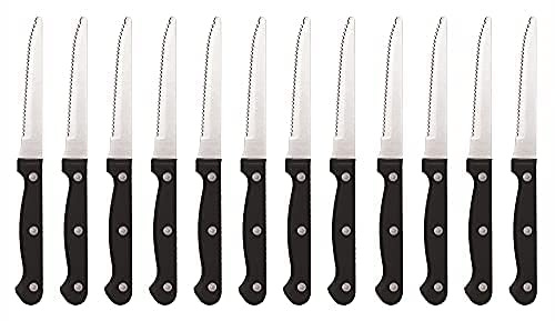 Prima Collection 12-teiliges Steakmesser-Set mit runder Spitze, Edelstahl und schwarzem Griff mit Nieten