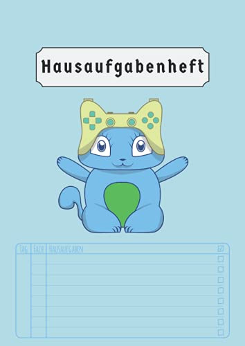 Hausaufgabenheft: 2021/2022 Grundschule Junge Mädchen Katze Gamer | Din A4 Aufgabenheft Ohne Datum 50 Blatt | Blau