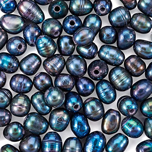 PandaHall 100 st naturliga odlade sötvattenspärlor 7 ~ 8 mm oval form svart pärla lösa pärlor för halsband armband smycken hantverk tillverkning