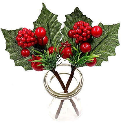 Mokyler Künstliche Beerenstiele, 17 cm, rote Beeren, künstliche Obstbeere, Stechpalmen-Blumenzweig, für Weihnachtsbaum, Basteln, Urlaub, Hochzeit, Party, DIY-Dekoration, 10 Stück