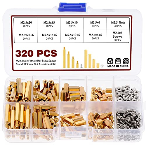 Knpwer 320 Stück M2.5 Standoff Messing Sechskant Spacer Schrauben Abstandshalter Nuss,Gewindesäule PCB Motherboard Sortiment Kit