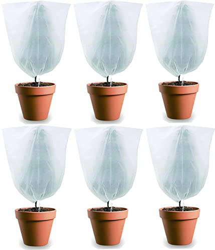 AMZMUKAUP 6 Stück Winterschutz Pflanzen, Winterschutz für Kübelpflanzen Frostschutz für Pflanzen mit Zugband Pflanzenschutz & Schädlingsbekämpfung Winterfest (60×80cm, Weiß)