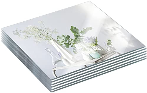 JAMBALAY 12 Glass Mirror Centerpieces for Table, Set of 12 Mirror Centerpieces, Square Glass Mirror Tiles, Candle Plates, Tray, for Wedding and Parties