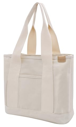TeeYee Damen Mittelgroß Handtasche Canvas Satchel Tote Bag Schultertasche Shopper für Bücher Alltag Arbeit beige