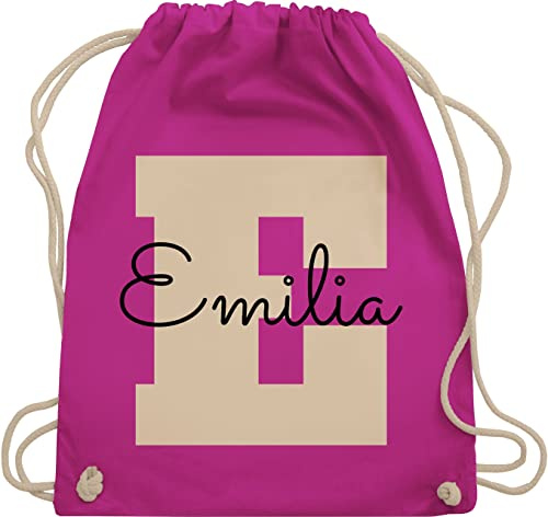 Turnbeutel Rucksack - Initialen - Personalisiertes Geschenke mit Namen Weihnachts-Geschenke Geschenkideen Wichtelgeschenk - Unisize - Fuchsia - e und name schulkind beutel buchstaben stoffbeutel