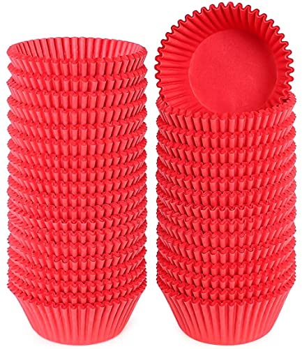 Caperci Standard Red Cupcake Muffin Liners 500-Count, No Smell, Food Grade & Grease-Proof Paper Baking Cups (Red) | No Smell, Easy Release, Greaseproof Paper Cupcake Wrappers, Food-grade Baking Cups Perfect for Cupcakes & Muffins